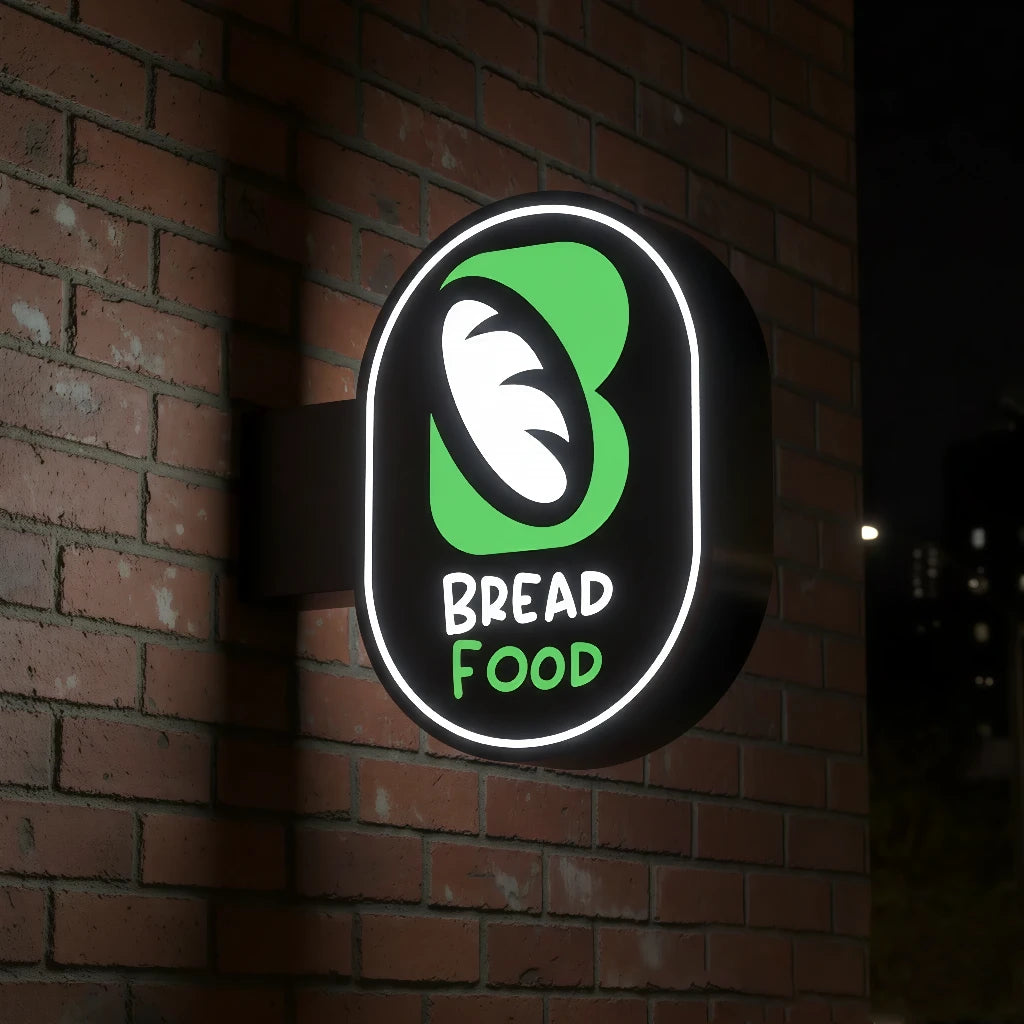 Enseigne drapeau lumineuse double face pour façade de magasin - Leo Signs Double-sided illuminated blade sign for shop front - Leo Signs